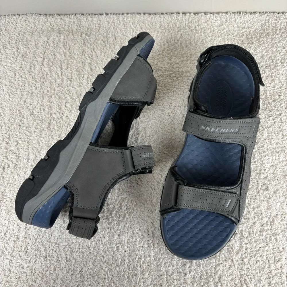 Skechers Sandals 10 Gray Blue Tresmen Garo River Adjustable Strappy Open Toe Men